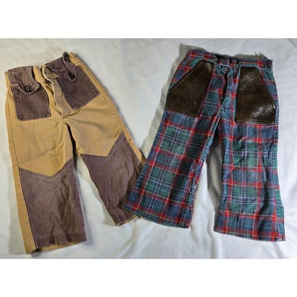 Vintage 2T Girls Pants Jack Tar Togs Plaid Beige Brown Button Pocket Pant 1970s - Picture 1 of 14
